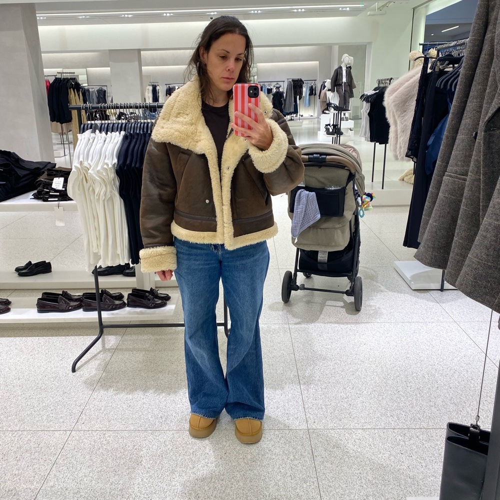 Zara Brown Leather Jacket with Cream Shearling - Picture 3 of 3
